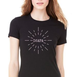 Women's fitted tee black with DSAPA Sunburst logo in crystal AB stones