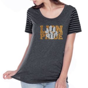 Girls/Women Lion Pride Bling Grey/Blk Stripe Short Sleeve Tee