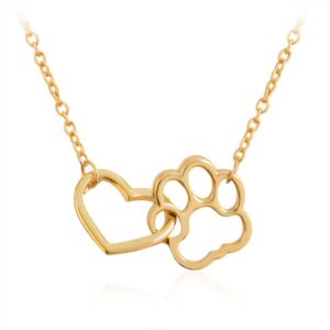 Gold Heart & Paw Print Necklace