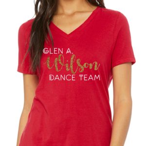 Women's Relaxed Fit V-Neck Tee with Glitter Vinyl