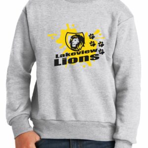 Crew neck sweatshirt with Lakeview Lions splash design
