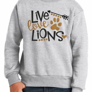 Crew neck sweatshirt with Live Love Lions glitter design