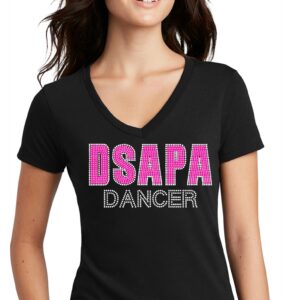 DSAPA DANCER fitted v-neck tee black with stones and glitter vinyl