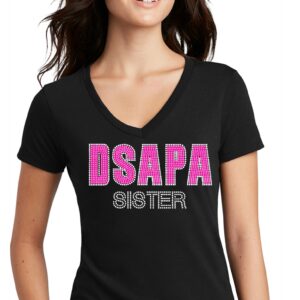 DSAPA SISTER fitted v-neck tee black with stones and glitter vinyl