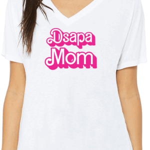 DSAPA Mom "Barbie" slouchy v-neck tee in white