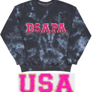 DSAPA Tie Dye Crewneck Sweatshirt with chenille patch logo