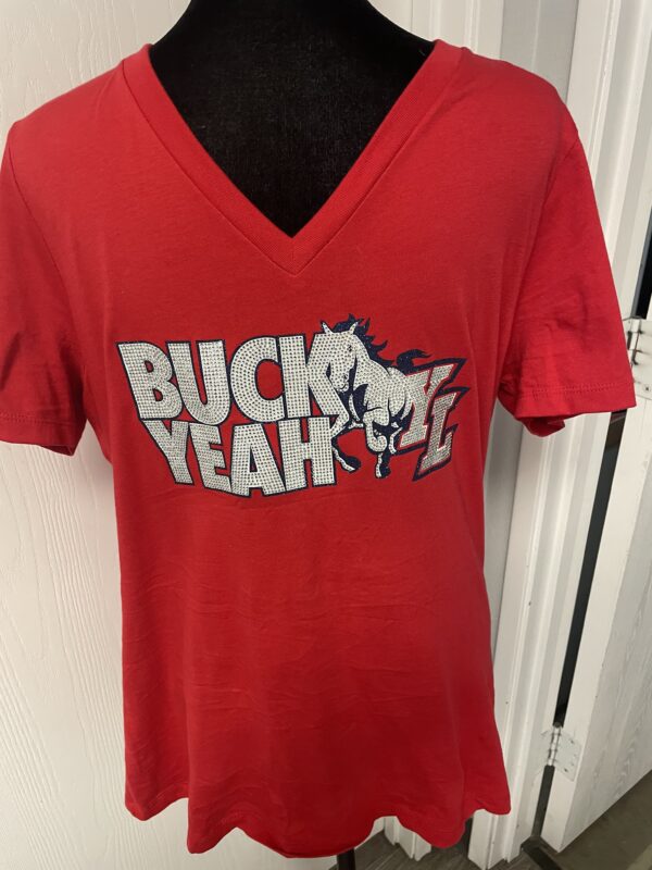 YLHS Buck Yeah Ladies Relaxed Fit V-Neck Bling Tee