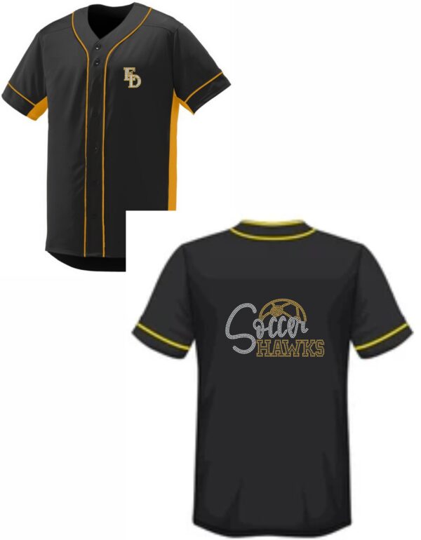 EDHS Soccer Black and Gold Button Down Jersey with Bling