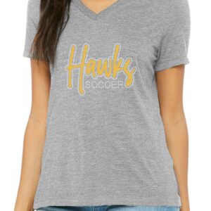 EDHS Soccer Grey Slouchy Fit V-Neck Tee with Hawks in Foil and Crystal Bling