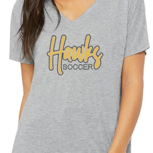 EDHS Soccer Grey Slouchy Fit Tee with Hawks Logo in Foil and Jet Bling