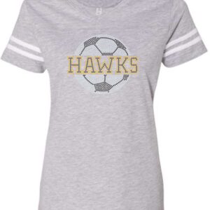 EDHS Soccer Grey V-Neck Tee with Soccer Ball Logo in all Bling