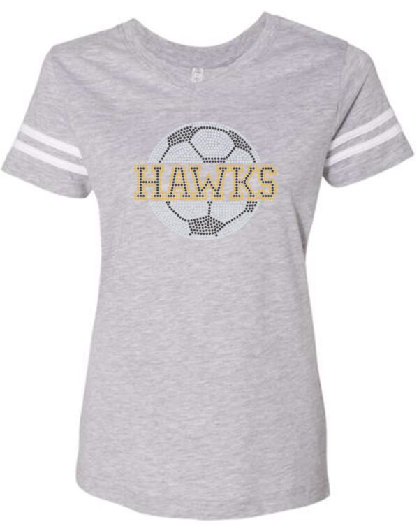 EDHS Soccer Grey V-Neck Tee with Soccer Ball Logo in all Bling