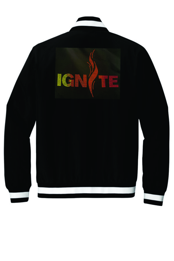 Varsity Insulated Black Jacket with Rhinestone Ignite Logo