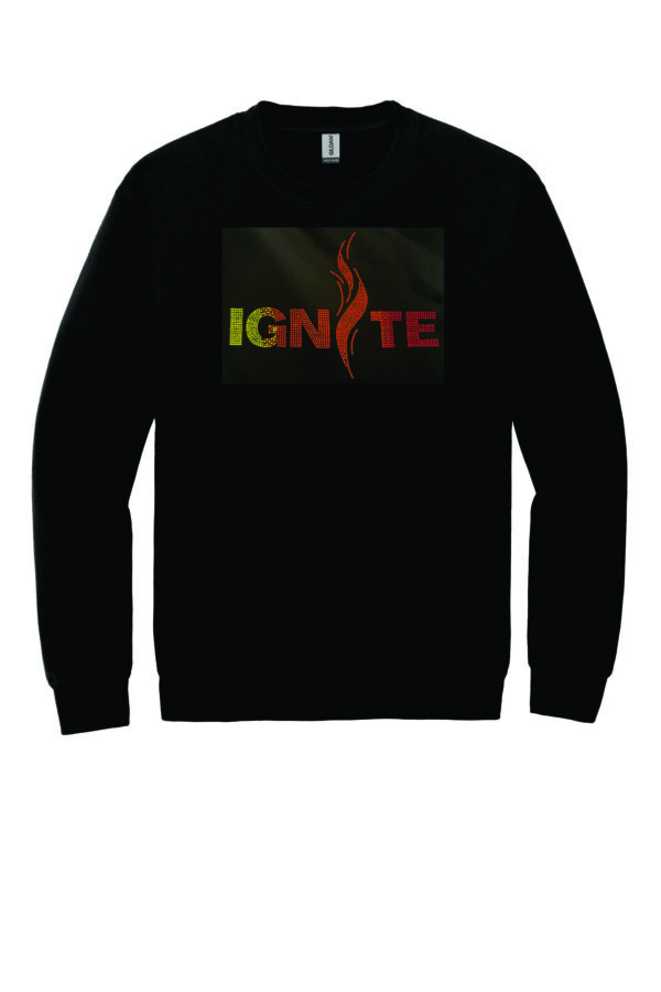 Black Ignite Crewneck Sweatshirt with Rhinestone Logo